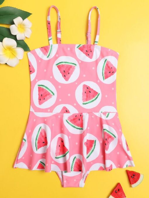 SHEIN Toddler Girls Watermelon Ruffle One Piece Swimsuit