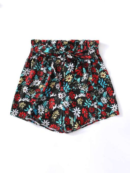 Shein Allover Floral Print Belted Paperbag Shorts - Image 4