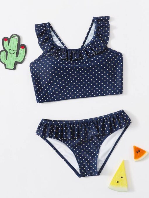 Girls Polka Dot Ruffle Bikini Swimsuit