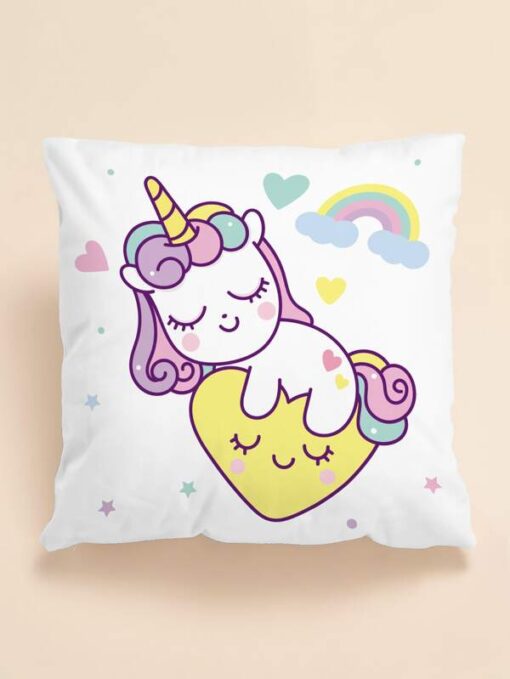 Shein Kids Cartoon Unicorn Print Cushion Cover Without Filler