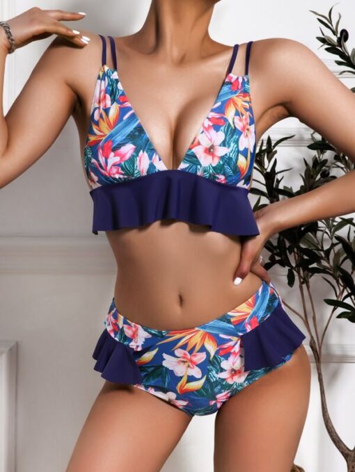 Shein Random Floral & Tropical Ruffle Bikini Swimsuit