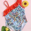 Shein Toddler Girls Allover Graphic Ruffle One Piece Swimsuit