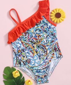 Shein Toddler Girls Allover Graphic Ruffle One Piece Swimsuit