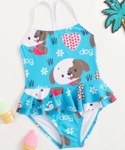 Shein Toddler Girls Cartoon Dog Ruffle One Piece Swimsuit