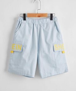 SHEIN Boys Letter Graphic Flap Pocket Patched Shorts