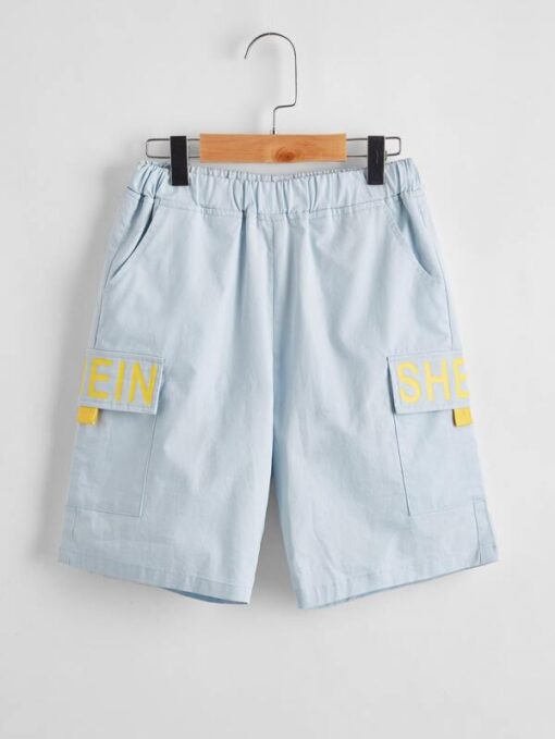 SHEIN Boys Letter Graphic Flap Pocket Patched Shorts