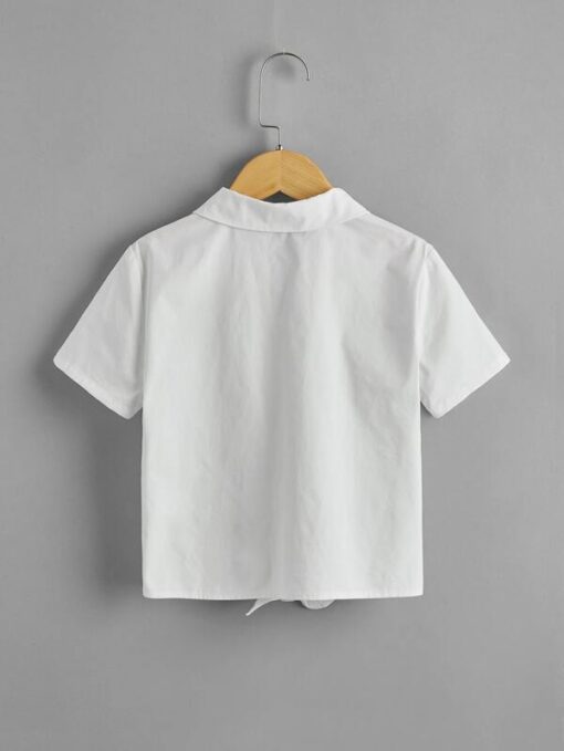SHEIN Girls Letter Graphic Knot Hem Blouse - Image 4