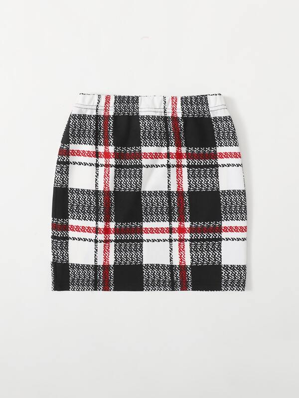 SHEIN Girls Plaid Split Hem Skirt - Pink Shop