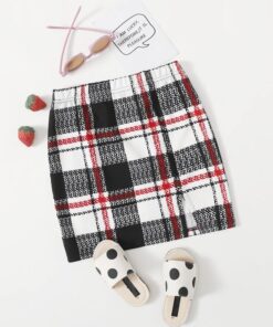 SHEIN Girls Plaid Split Hem Skirt