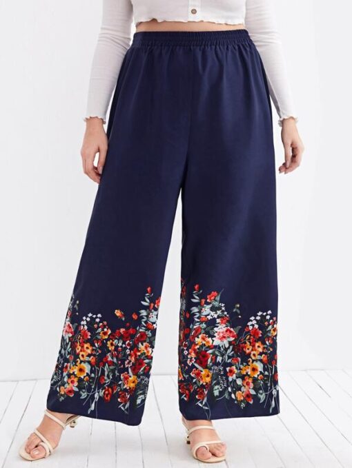 SHEIN Plus Floral Print Wide Leg Pants