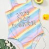 Shein Girls Letter Graphic Colorblock One Piece Swimsuit