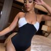 Shein Two Tone Backless Halter Bodysuit