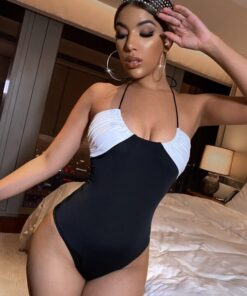 Shein Two Tone Backless Halter Bodysuit