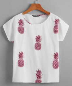 SHEIN Batwing Sleeve Pineapple Print Top