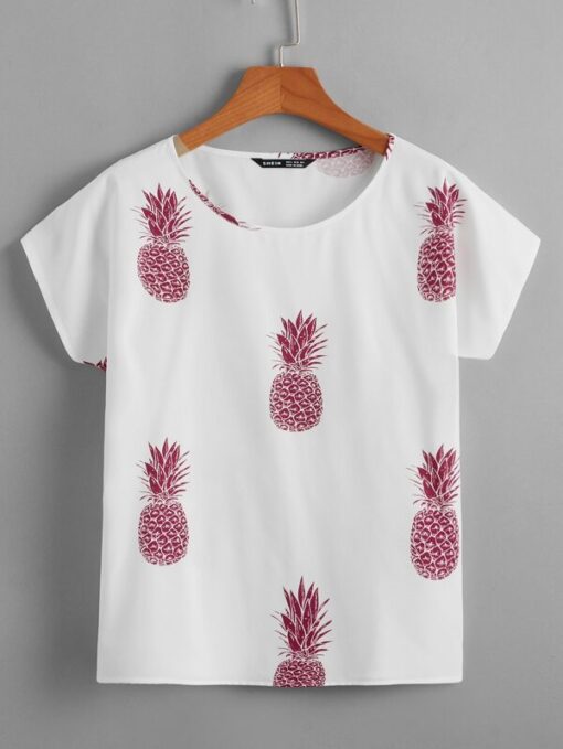 SHEIN Batwing Sleeve Pineapple Print Top