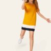 SHEIN Girls Colorblock Round Neck Tunic Dress