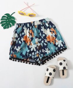 SHEIN Girls Fringe Hem Floral Shorts