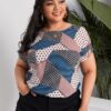 SHEIN Plus Patchwork Print Roll Up Sleeve Top