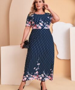 SHEIN Plus Polka Dot & Floral Print Dress