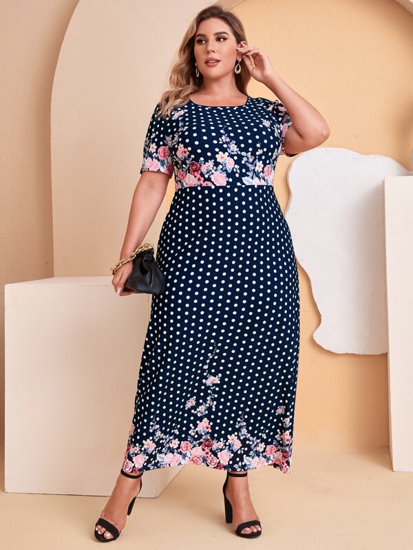 SHEIN Plus Polka Dot & Floral Print Dress - Pink Shop