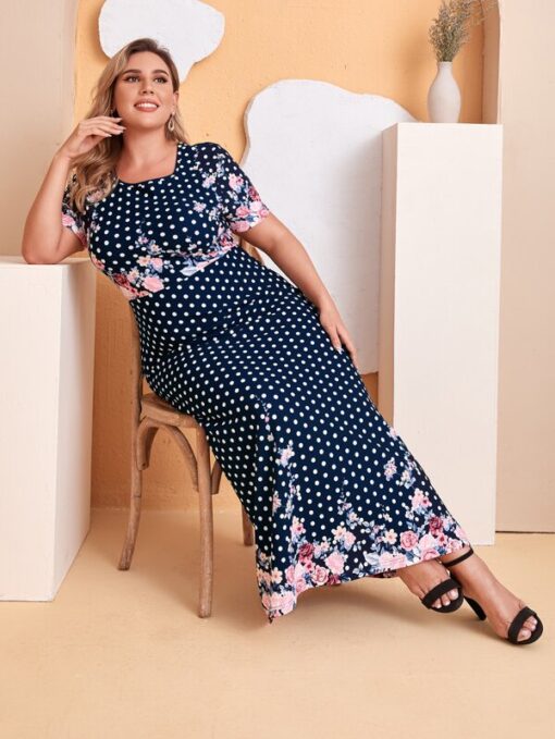 SHEIN Plus Polka Dot & Floral Print Dress - Image 2