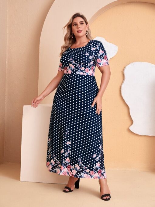 SHEIN Plus Polka Dot & Floral Print Dress - Image 4
