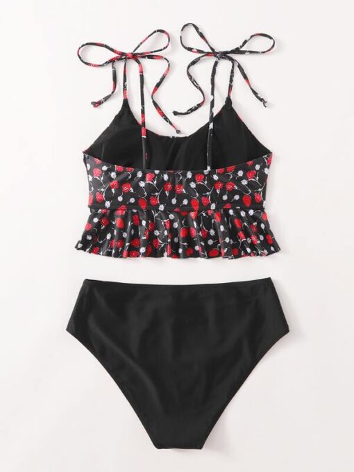 Shein Plus Ditsy Floral Ruffle Hem Bikini Swimsuit - Pink Shop