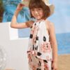 Shein Toddler Girls Floral Print Halter Neck Blouse With Shorts