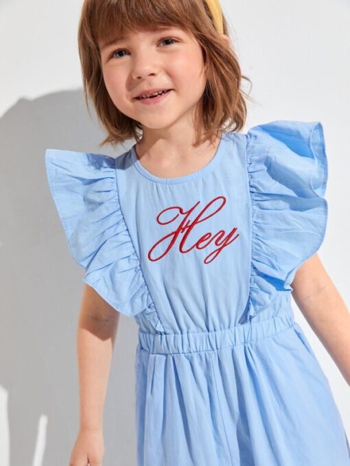 SHEIN Toddler Girls Embroidery Letter Ruffle Armhole Jumpsuit - Image 2