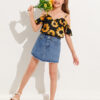SHEIN Girls Floral Print Cold Shoulder Top