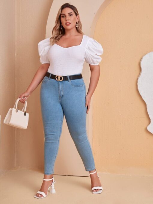 SHEIN Plus Puff Sleeve Shirred Bodysuit - Image 4