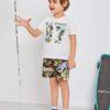 SHEIN Toddler Boys Letter Graphic Top & Cartoon Graphic Shorts Set