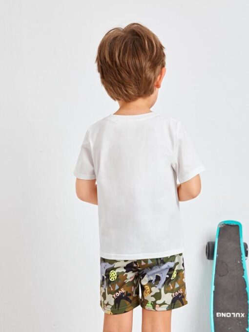 SHEIN Toddler Boys Letter Graphic Top & Cartoon Graphic Shorts Set - Image 2