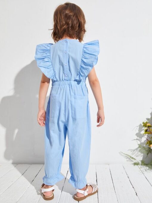 SHEIN Toddler Girls Embroidery Letter Ruffle Armhole Jumpsuit - Image 3