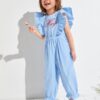 SHEIN Toddler Girls Embroidery Letter Ruffle Armhole Jumpsuit