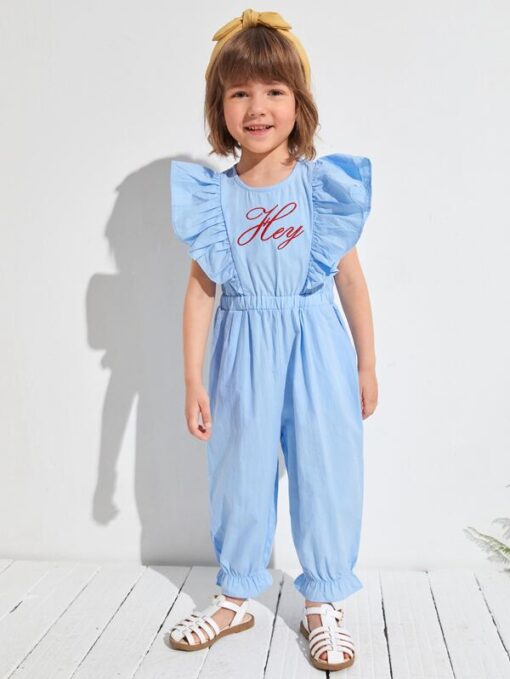 SHEIN Toddler Girls Embroidery Letter Ruffle Armhole Jumpsuit - Image 4