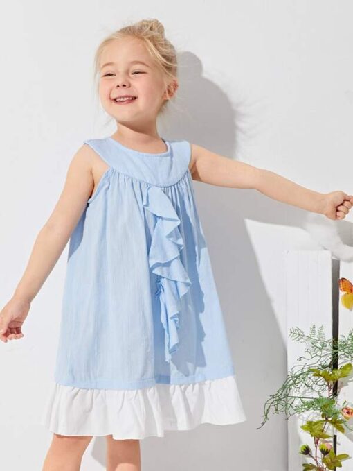 SHEIN Toddler Girls Ruffle Trim Smock Dress