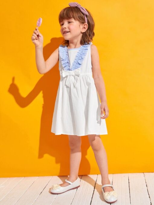 SHEIN Toddler Girls Striped Ruffle Trim Bow Front Dress - Image 2