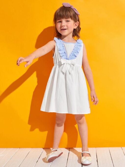 SHEIN Toddler Girls Striped Ruffle Trim Bow Front Dress