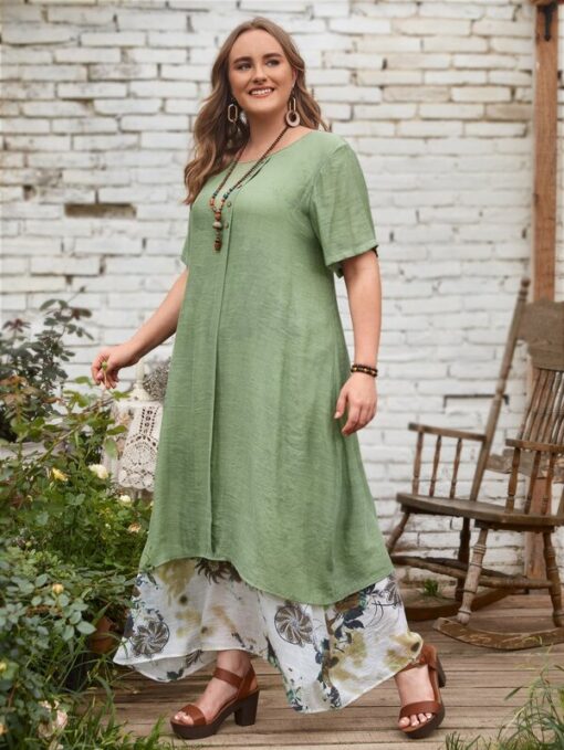 Shein EMERY ROSE Plus Contrast Floral Panel Half Button Dress