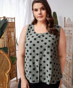 Shein EMERY ROSE Plus Split Hem Polka Dot Top