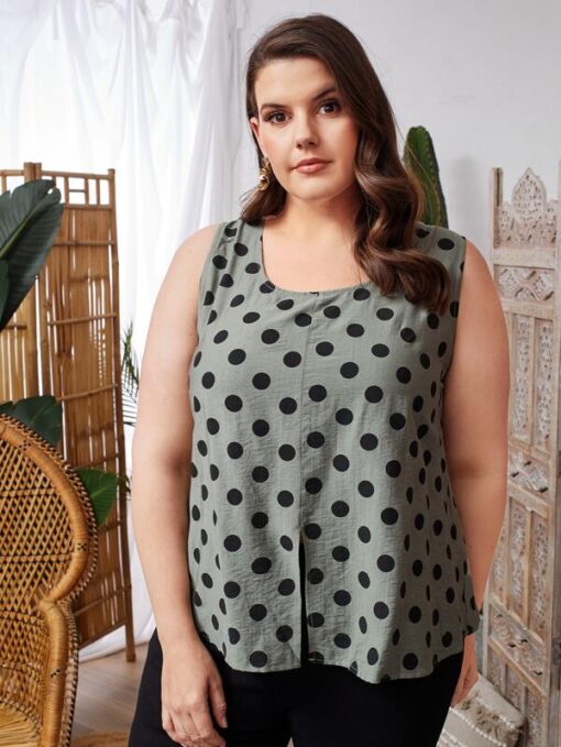 Shein EMERY ROSE Plus Split Hem Polka Dot Top