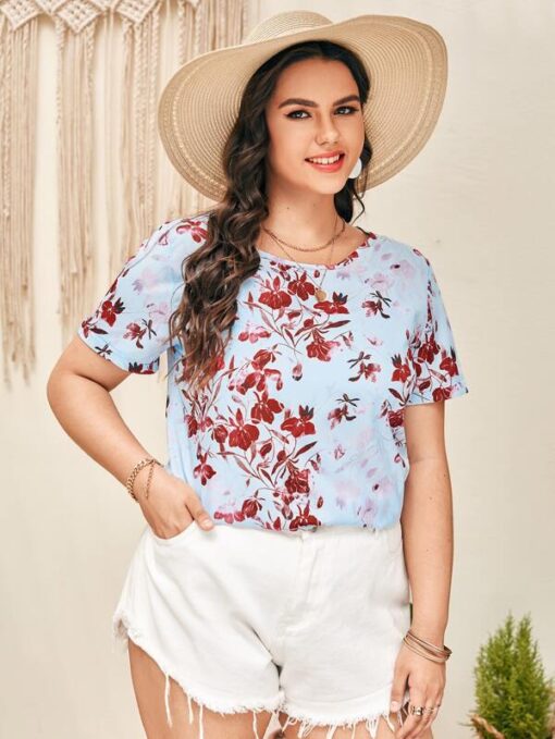 Shein Plus Floral Print Blouse