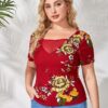 Shein Plus Floral Print Square Neck Tee