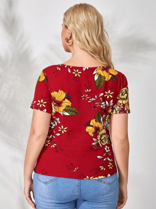 Shein Plus Floral Print Square Neck Tee - Image 2