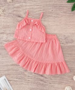 Shein Toddler Girls Ruffle Trim Button Front Cami Top With Skirt