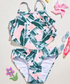 Shein Toddler Girls Tropical Hanky Hem One Piece Swimsuit