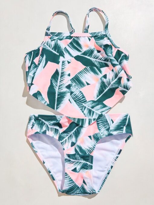 Shein Toddler Girls Tropical Hanky Hem One Piece Swimsuit - Image 4