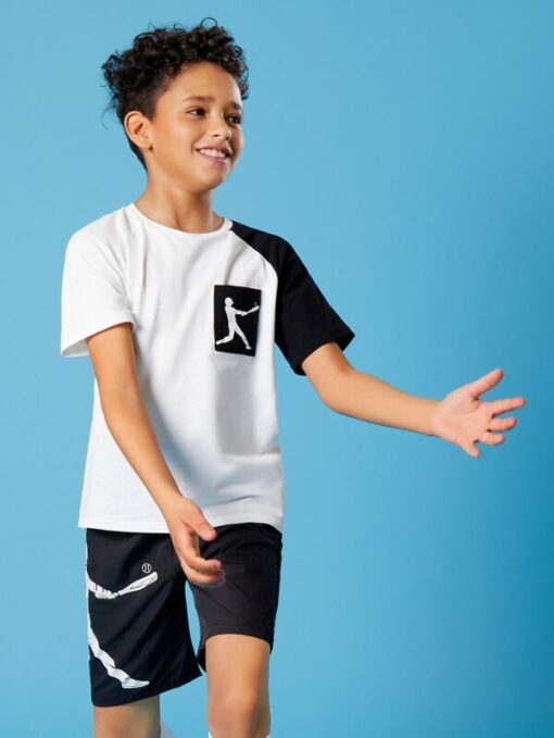 SHEIN Boys Figure Graphic Two Tone Tee & Shorts Set - Image 4