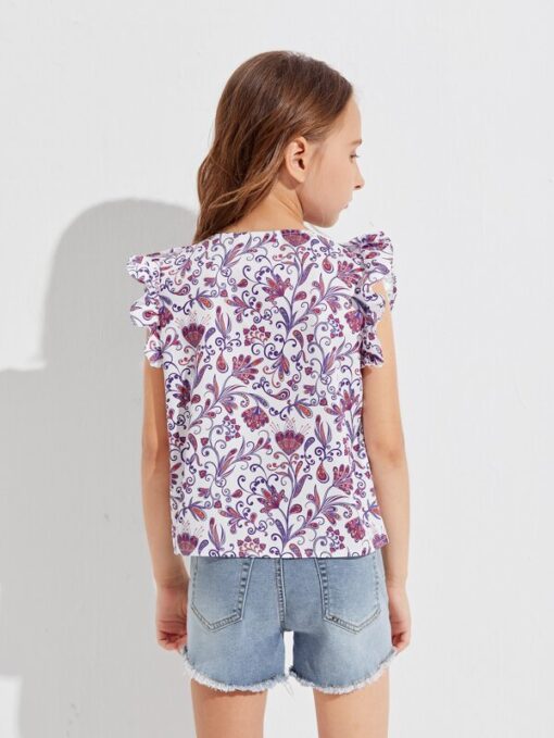 SHEIN Girls Floral Print Ruffle Armhole Top - Image 2